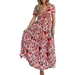 BLENCOT Womens Casual Floral Deep V Neck